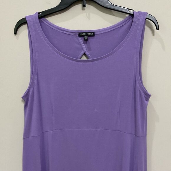 EILEEN FISHER Purple Jersey Knit Dress Cutout Keyhole Sleeveless Sz Med - Picture 3 of 7